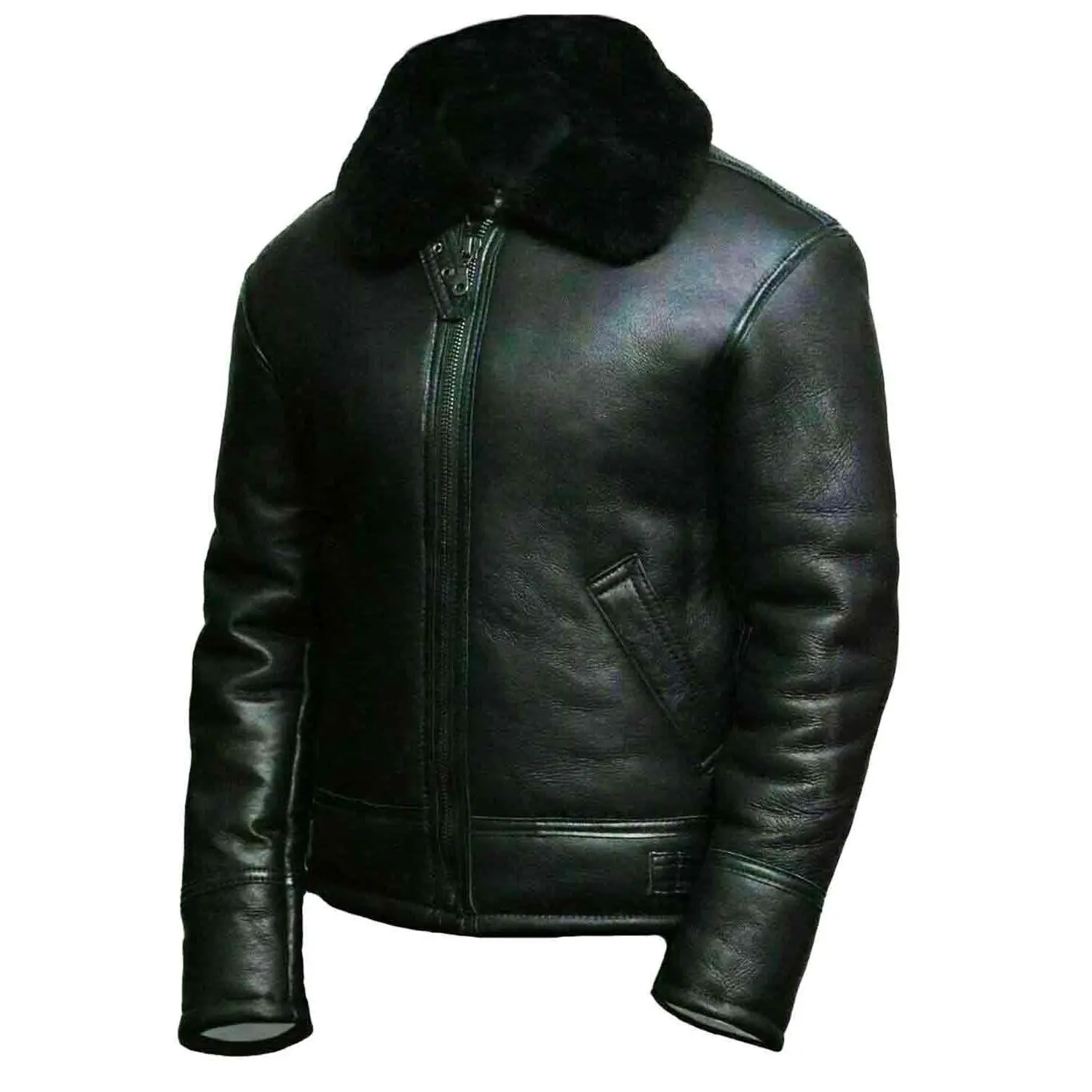 MotorCycleJackets B3 Bomber RAF Aviator Pilot Black Leather Jacket