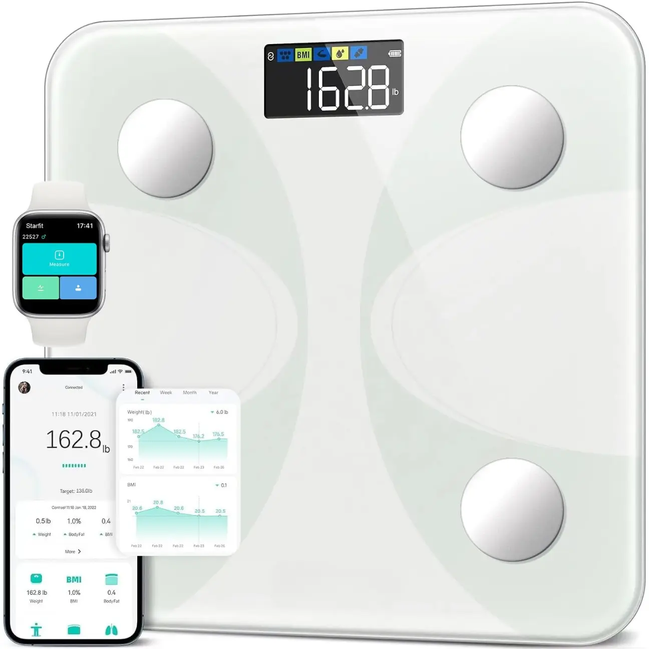 Scale for Body Weight and Fat Percentage, High Accuracy Digital Bathroom Scale FSA or HSA Eligible with LCD Display for BMI 13  - White