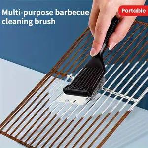 Grill cleaning brush with plastic handle - 1 pc., reusable, portable deep cleaning steel brush, barbecue accessories, kitchen gadgets - includes multiple components