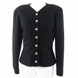 Pre-owned CHANEL Cotton Small Leather Goods COCO Mark Wool Jacket