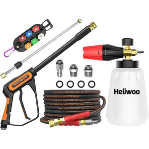 5000PSI Pressure Washer Gun with Foam & 25ft Washer Hose, Pressure Kit with 15" Extension Wand & 7 Nozzle Tips, 3/8" Quick Connector & M22 15mm/14mm Fittings