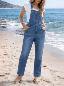 Women's Loose Fit Denim Harem Pants, Casual Spring & Fall Fashion, Water Wash Blue Color, Daily Wear Jeans with Pockets, Womenswear