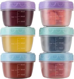 Salad Dressing Container to Go with Lids Dishwasher & Microwave Safe 6 Pcs 2.7 OZ Tiny Condiment Containers with Graduated Lines Reusable Leakproof Small Sauce Containers for Lunch Box BPA-Free PP-5 Plastic Stackable Design
