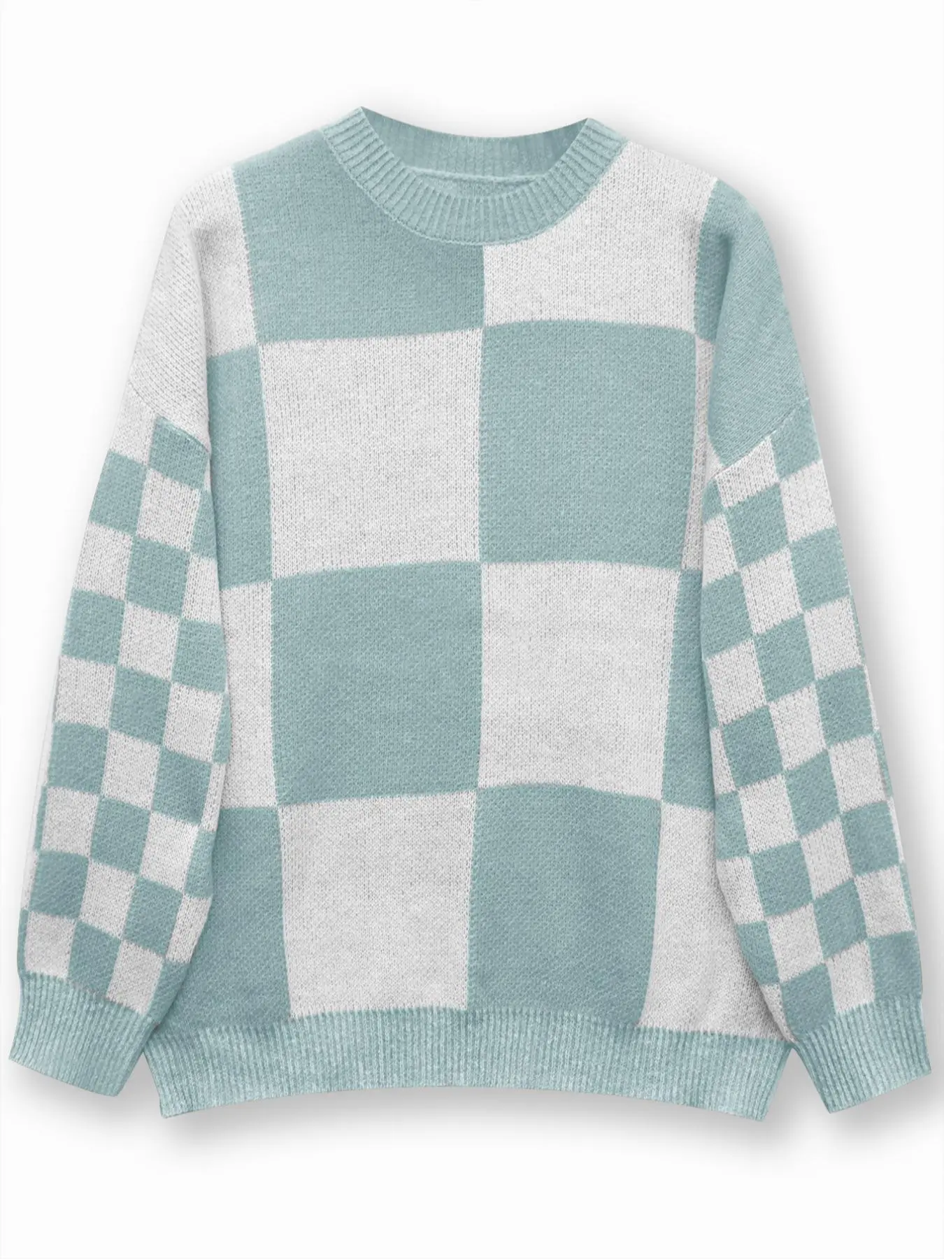 Women's Plaid Print Crew Neck Sweater Pullover, Casual Long Sleeve Jumper for Daily Outdoor Wear, Women Knitwear for Fall & Winter