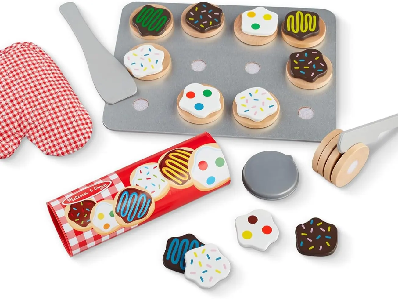 Slice & Bake Cookies Wooden Play Food Set | Pretend Baking Toy with Toppings & Baking Sheet for Kids 3+