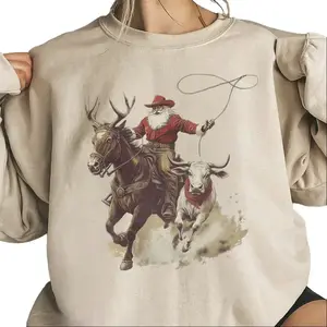 Western Cowboy Santa Roping Christmas Sweatshirt, Vintage Country Christmas Sweater, Howdy Cowgirl Gift — Wrangling Santa