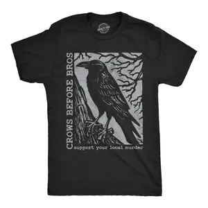 Mens Funny T Shirts Crows Before Bros Sarcastic Poe Graphic Novelty Tee for Men Mens Funny T Shirts Cool Vintage Fashion T-Shirt Gift Classic Menswear Funny Animal Short Sleeve Novelty Tees for Guys Black -