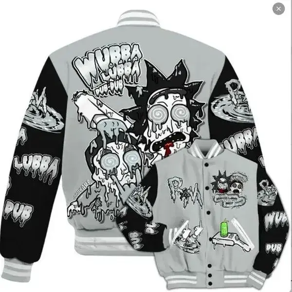 Legend Blue 11s Match Varsity Jacket, Wubba Rick Drip Printed Baseball Jacket, Ricck and Mortyy Merch, 90s Hip Hop Baseball Jacket, Men Women Sports Lightweight Jacket(Sheet)