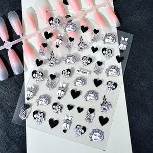 2pcs Heart Nail Art Stickers, Vintage Gothic Style, Hand Bone Finger Holder, DIY Manicure Salon, Women's Non-Dry Nail Art Supplies