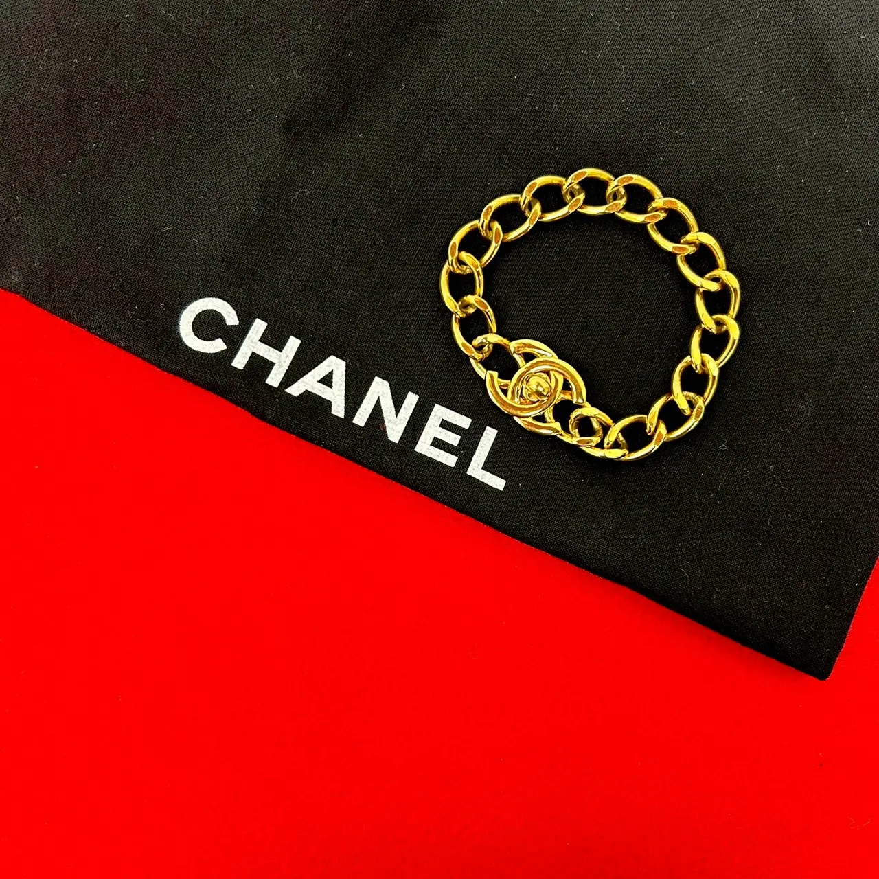 Pre-owned CHANEL Brass Small Leather Goods Coco Mark Turnlock Bracelet