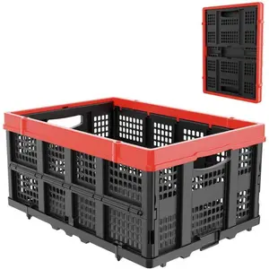 49L Collapsible Crate, Milk Crate for, Foldable Crate, Stackable Crate for Organizing for Home, Shopping, Camping, School, Office, Warehouse, Red