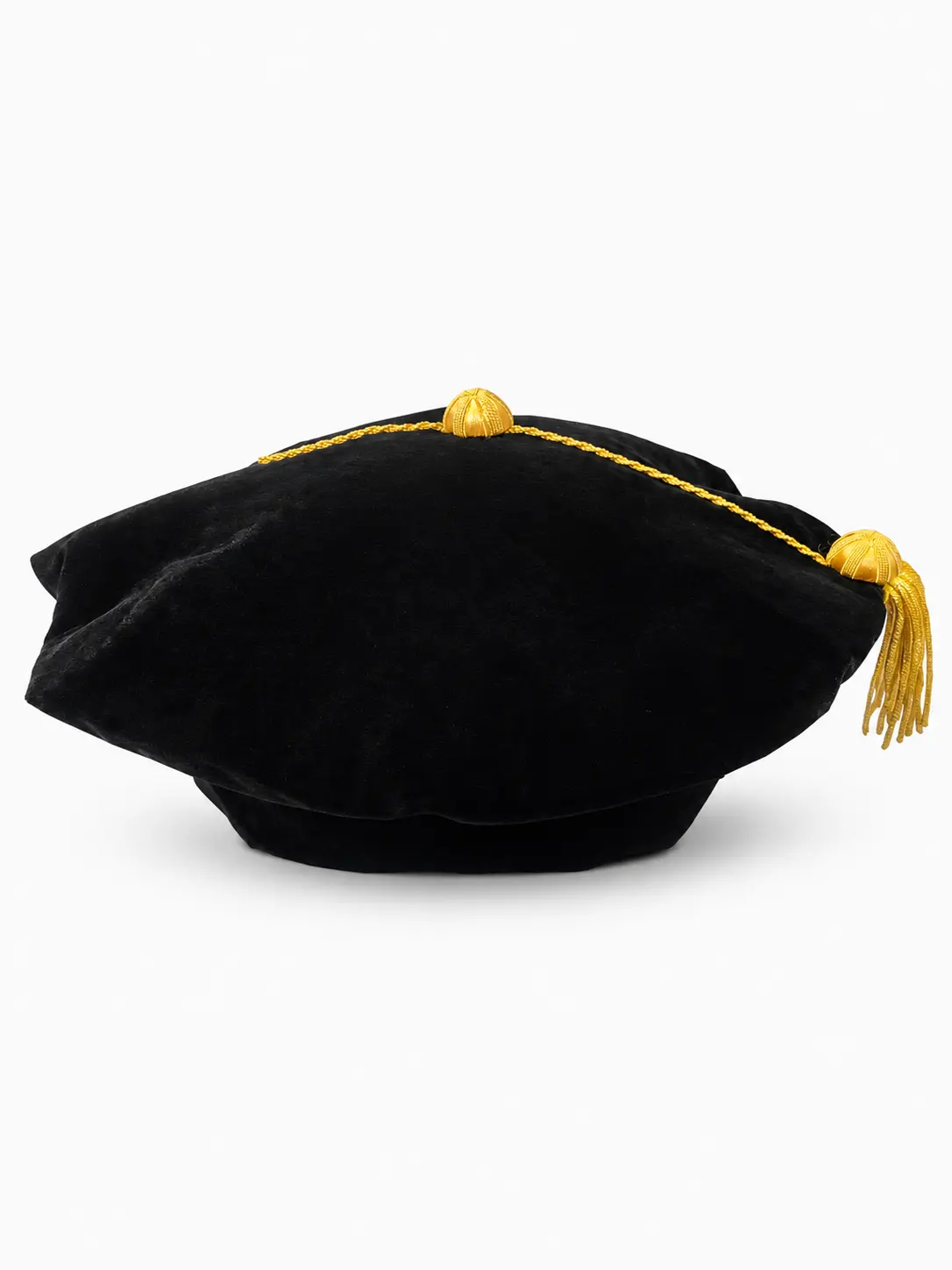 Graduation Doctoral Tam with Gold Bullion Tassel Unisex Black Velvet 8 Sided Graduation Tam