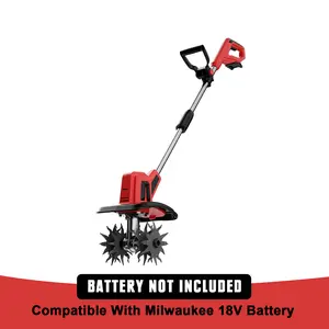 Cordless Tiller Cultivator Compatible with Milwaukee 18V Battery (Tool Only), Electric Garden Rototiller with 48 Steel Tines, 8.7" Tilling Width, 6.3" Depth for Gardening, Soil Turning