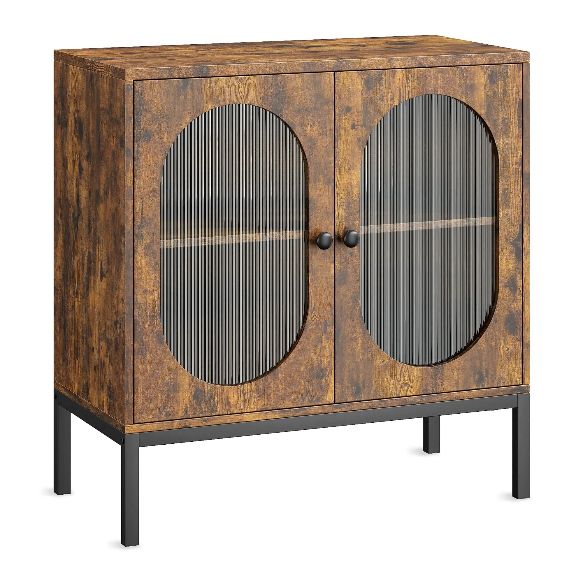 Garvee Modern Storage Cabinet with Rattan and Glass Doors, Multipurpose Buffet Sideboard for Entryway and Living Room, Sturdy Engineered Wood Construction with Adjustable Shelves for Versatile Organization