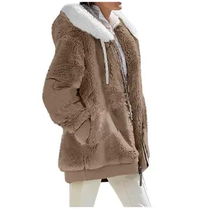 Autumn and Winter Loose Plush Long-sleeved Zipper Pocket Hooded Warm Jacket Women