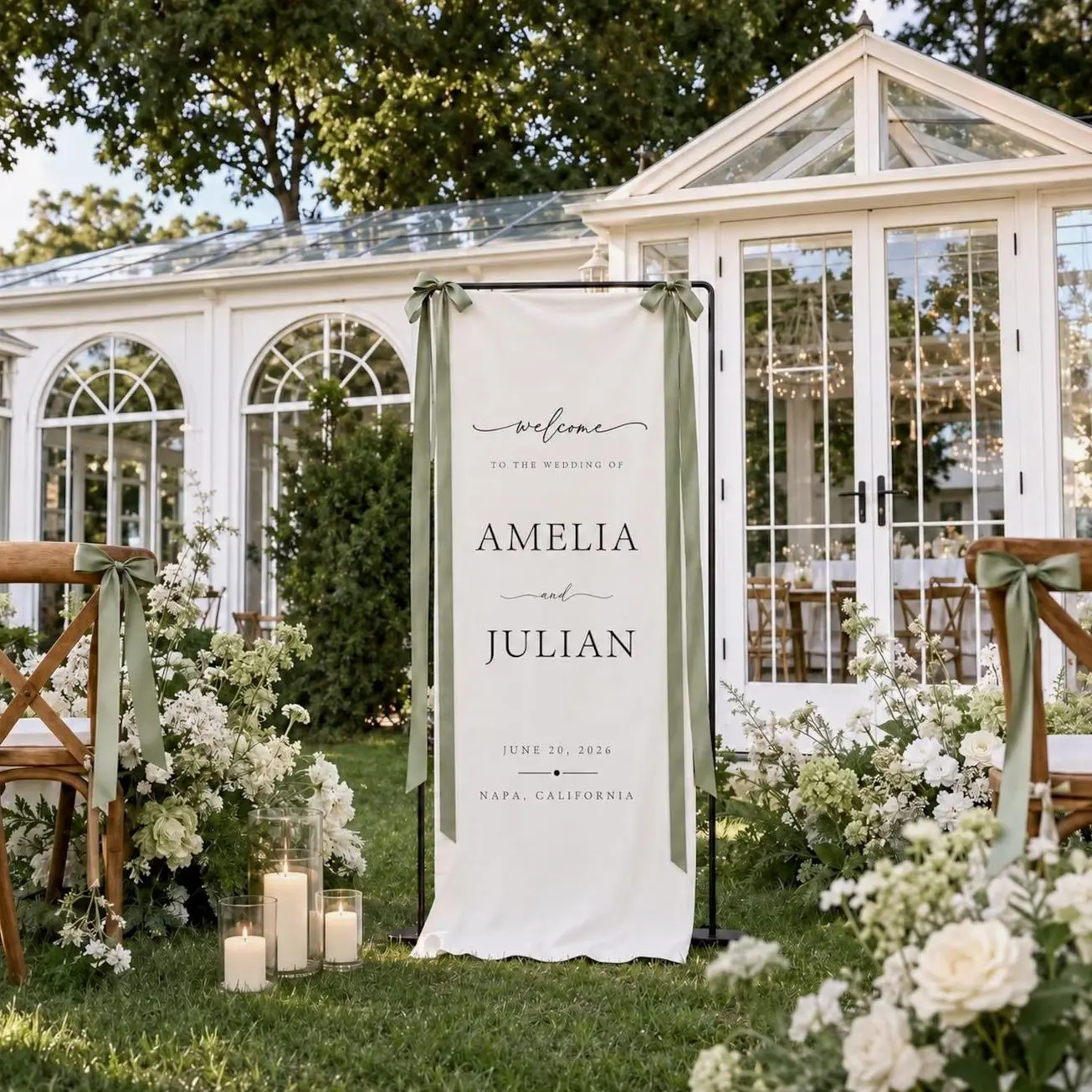 Fabric Wedding Welcome Sign, Personalized Linen Wedding Banner, Custom Name Date Ceremony Sign, Modern Boho Reception Backdrop