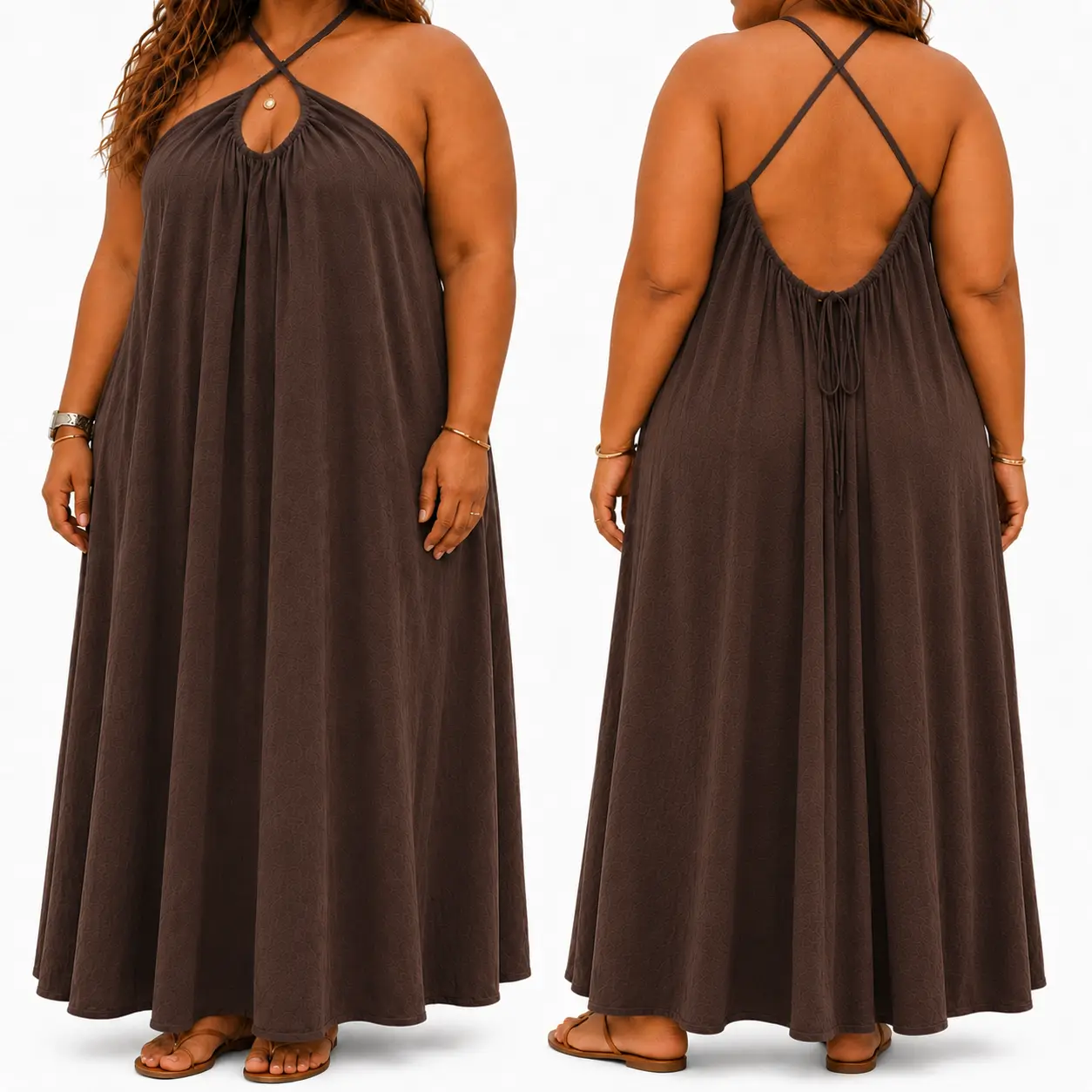 Plus Size Women's Solid Color Backless Spaghetti Strap Cami Dress, Casual Minimalist Sleeveless Oversize Dress for Summer, Ladies Clothes for Beach Holiday Vacation, Backless Dresses, Womenswear