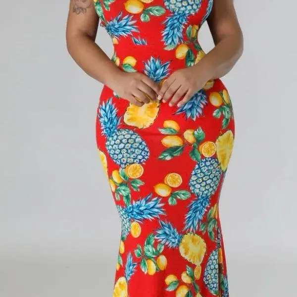 Blue Pineapples Halter Maxi Dress - Casual Women's Wear with Vibrant Pineapple Design and Colorful Accents - Womenswear Summer Floral