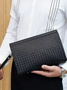 Men's Woven Handbag, Business Commute Large Capacity Crossbody Bag, Casual Leather Design, Versatile Daily Use Accessory