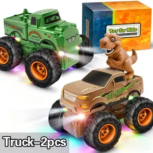 2-Pack Large Wheel Off-Road Trucks with Colorful Lights, Kids Dinosaur Toy Car for Boys Ages 3-6, High-Quality Durability, Unisex Play Vehicle, Truck Stuff