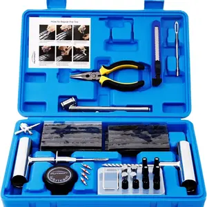 AUTOWN 68pcs Tire Repair Kit, Tire Plug Kit to Fix Punctures and Plug Flats Patch Kit, with Portable Suitcase Car Tire Inflator