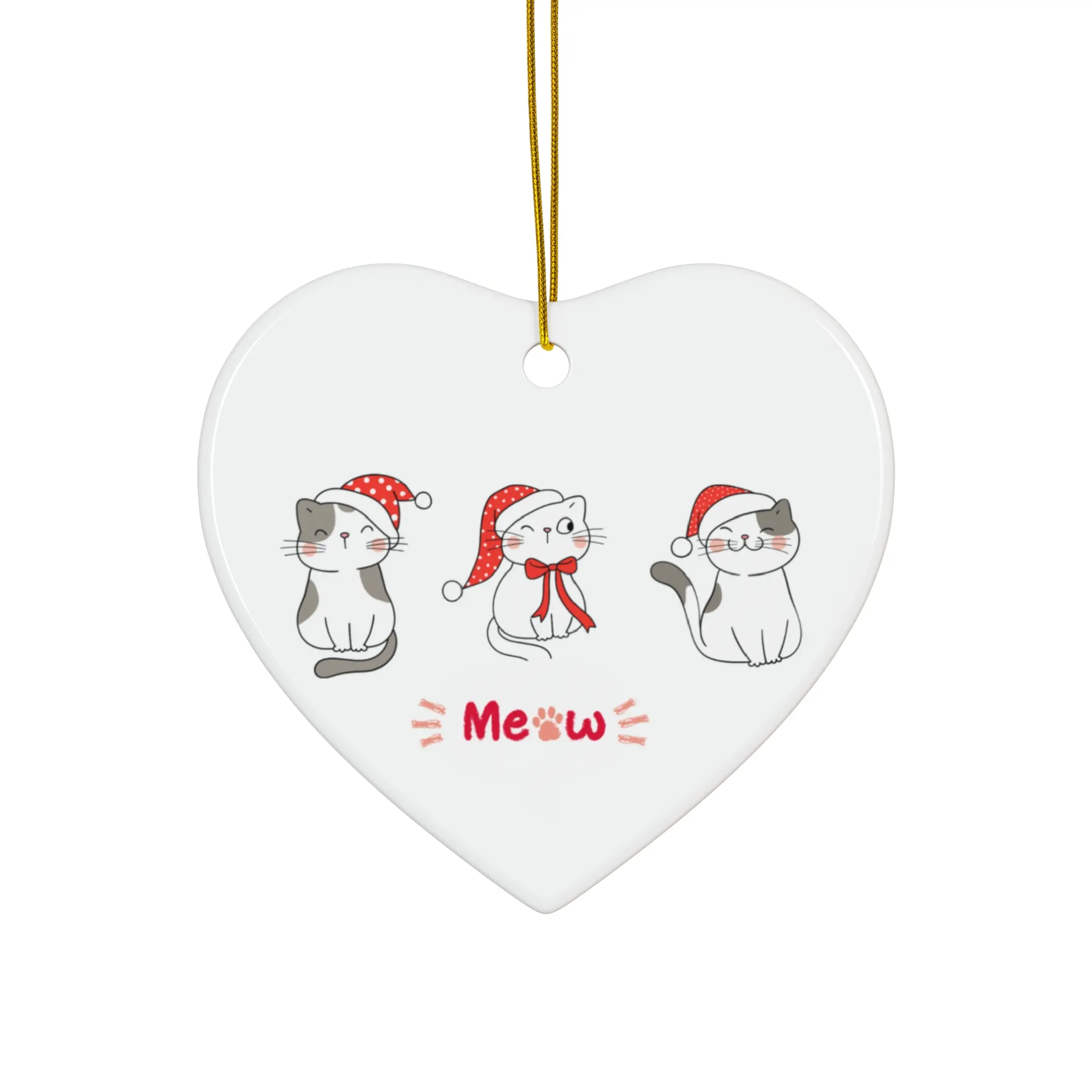 Christmas Kawaii Cats ornament | Ceramic Heart Ornament