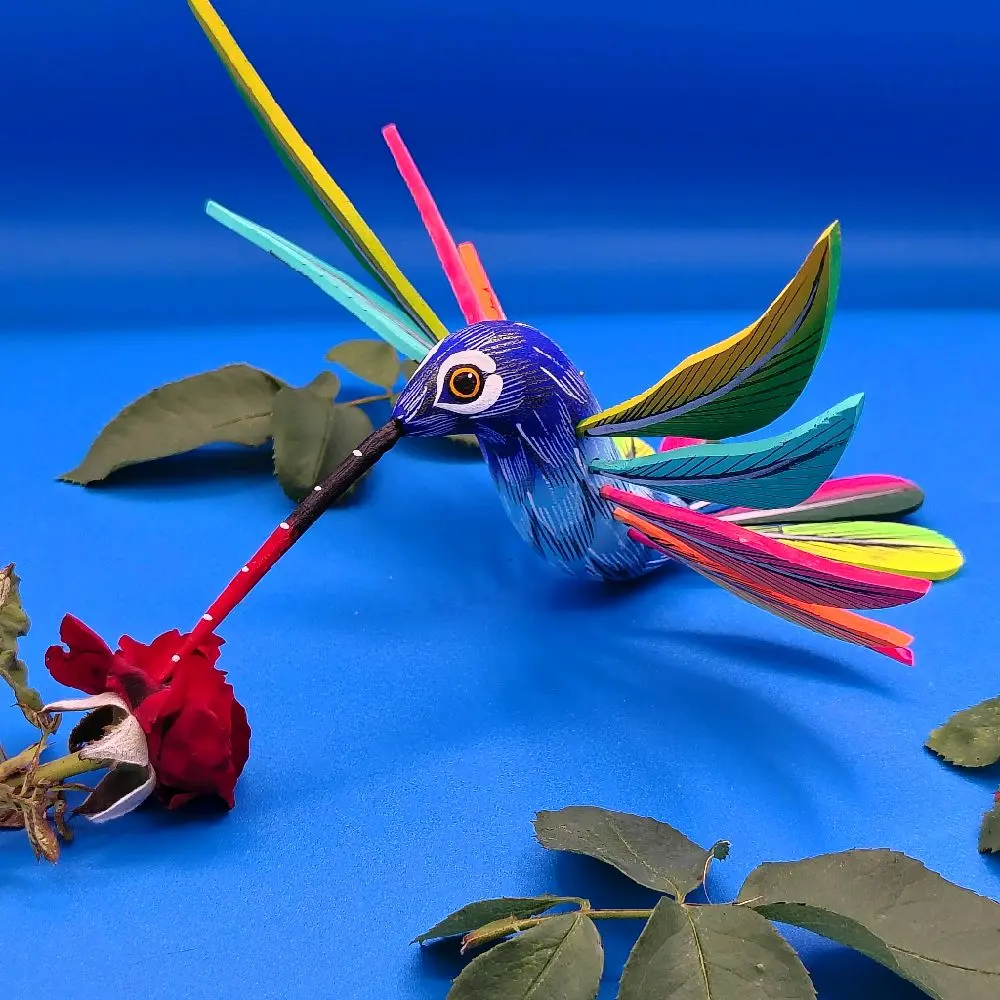Oaxaca Mexico Wood Alebrije Colibrí Art Sculpture, Cultural Collectible Decor