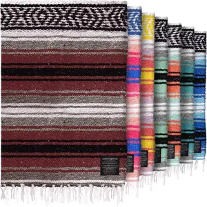 Authentic Handwoven Mexican Blanket - Soft, Durable and Lightweight - Ideal for Yoga, Beach, Camping, Picnic, and Outdoor Use - Cherry