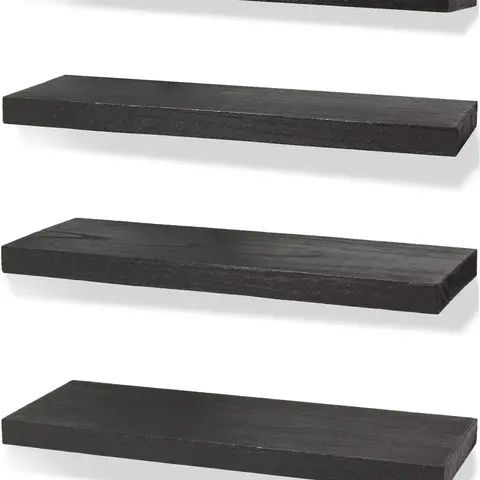 Rustic Farmhouse Floating Shelves for Wall Decor Storage Wood Wooden Wall Shelves for Bedroom Bathroom Kitchen Living Room - Black Set of 4