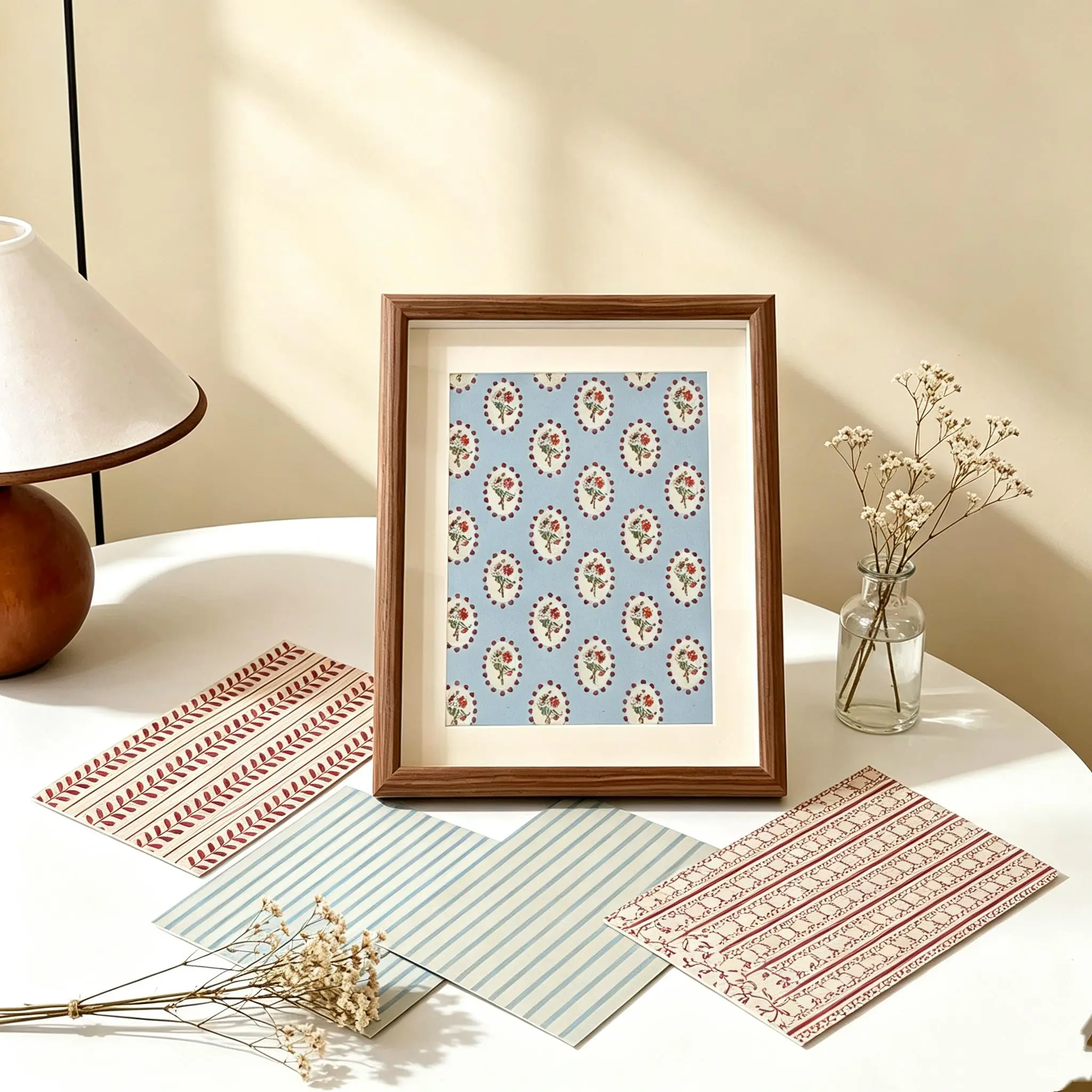 Vintage Striped Set Scrapbook Paper - 16 Sheets 4.1x5.8in Single-Sided Recyclable Paper, Mixed Patterns Layering Office Craft Supplies for DIY Crafts, Card Making