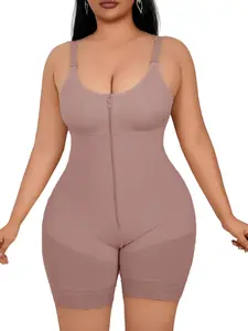 1 Count Women's Open Bust Colombian Fit Shapewear, Fajas, Gold Zipper & Three-Row Hook Closure Shapewear, Eight Boned Support Lace Trim Body Shaperwear, Anti-Slip Jumpsuit, Tummy Control Bodysuit, Perfect For Daily Wear & Office Use