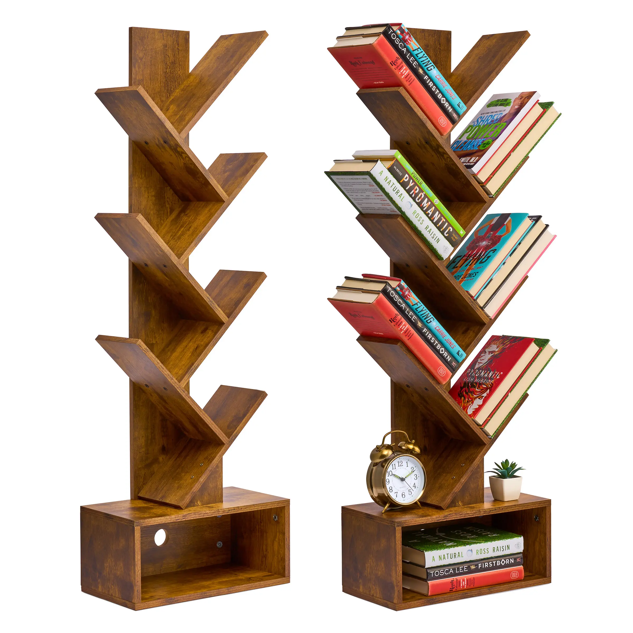 Sorbus Modern 7-Tier Zigzag Tree Bookshelf - Open Storage Minimalist Drawer Tower, Vertical Space-Saving Organizer for Living Room, Bedroom, Books, Decor, Accessories