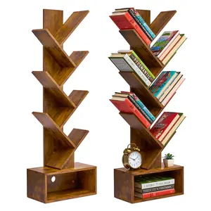 Sorbus Modern Tree Bookshelf with Open Storage – 7-Tier Zigzag Bookcase for Books, Decor, and Accessories – Vertical Space-Saving Organizer Shelf Unit for Living Room, Bedroom, Office