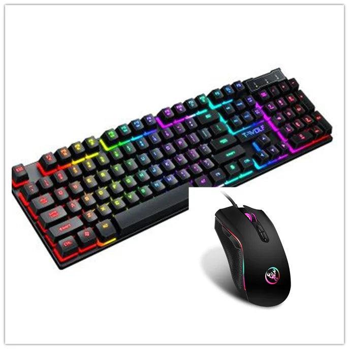 T-WOLF Gaming USB Wired Keyboard with Luminous Backlight Floating Keys Durable ABS Construction 440x130x30mm for Precision and Comfort