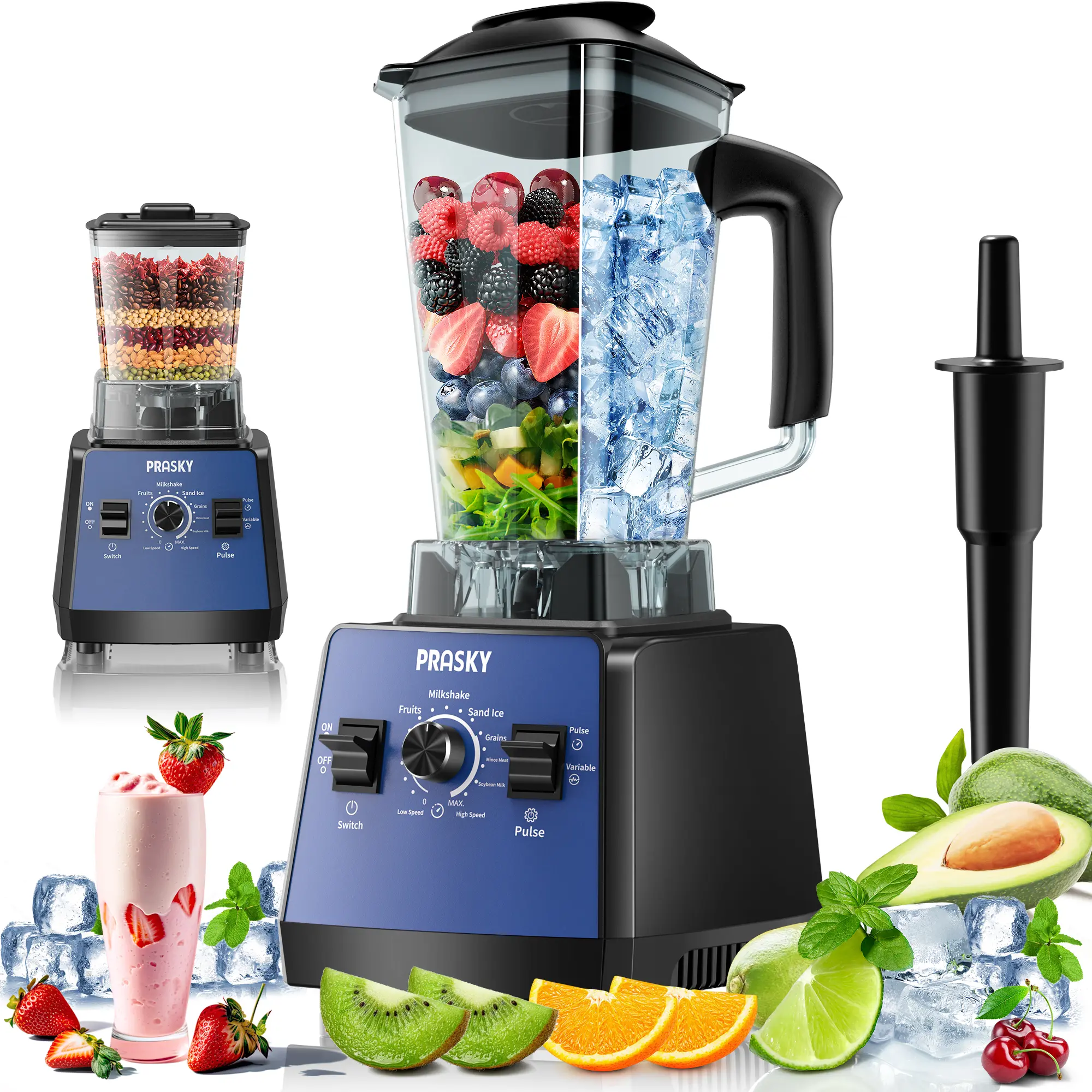 PRASKY 68Oz Professional Blender & Grinder Combo – 25000RPM High-Speed Power for Smoothies, Ice Crushing, Frozen Drinks, Coffee Beans, Dry Chili – BPA-Free Dual-Container Kitchen Appliance summerwins