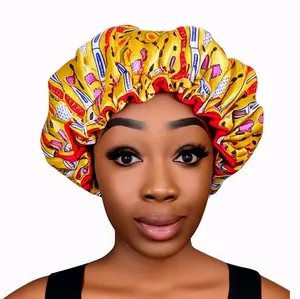 GOLD & RED Reversible Sleeping Satin Hair Care Bonnet for Women - Luxurious Wavy Design Protects Hair from Frizz Heatless Nighttime Sleepwear