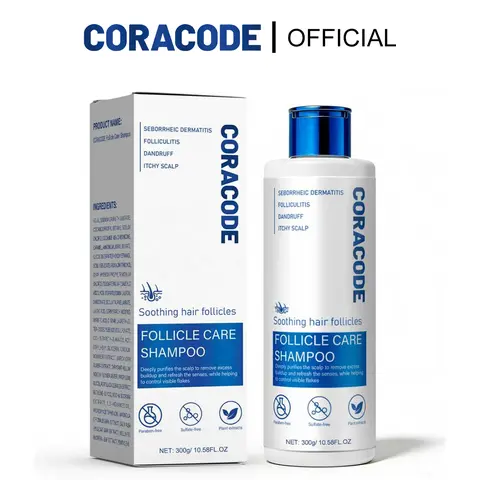 CORACODE Botanic Follicule Care Herbal Healthy Shampoo - Anti Dandruff Haircare, Clarifying Folliculitis Cleanser for Adults, Tea Tree Oil/Purslane/Cnidium Monnieri Extracts, Scalp Exfoliation, Allergy & Itch Treatment, Hair Fall Support (10.58 fl oz)