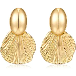 Gold Plated Earrings Dangle Chunky Fan-shaped Earrings Shell Earring for Women Two-Tone Fashion Statement Jewelry