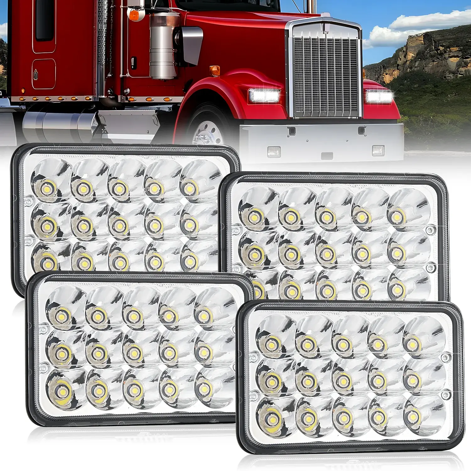 Nilight 4x6 Inch LED Headlights Bulbs, 45W Hi/Lo Sealed Beam Rectangular Replacement, Compatible with H4651 H4652 H4656 H4666 H6545, Silver 4PCS for Chevy Kenworth Ford Vehicles