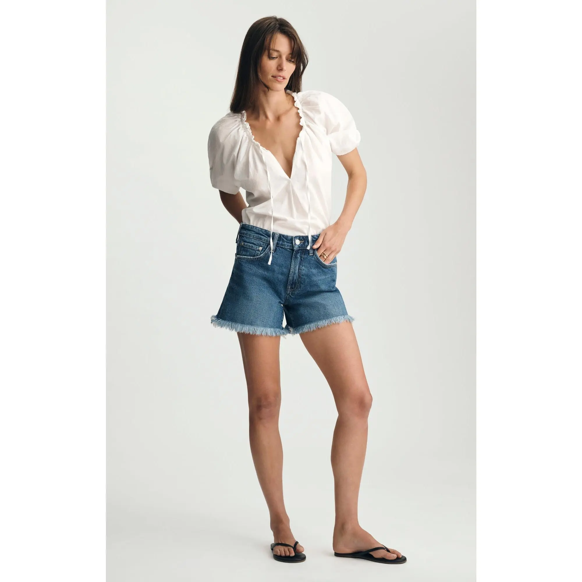 Women's Taylor Mid-Rise Denim Shorts, Effortless Relaxed Fit Straight Leg in Dark Vintage Wash Cotton Stretch, Casual Fit, Above The Knee Shorts, Effortless Shorts