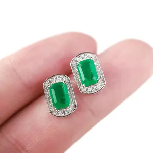 S925 Sterling Silver Emerald Stud Earrings – Elegant Artificial Gemstone Earrings for Women, Trendy Green Jewelry Gift for Bridal, Party, or Daily Wear
