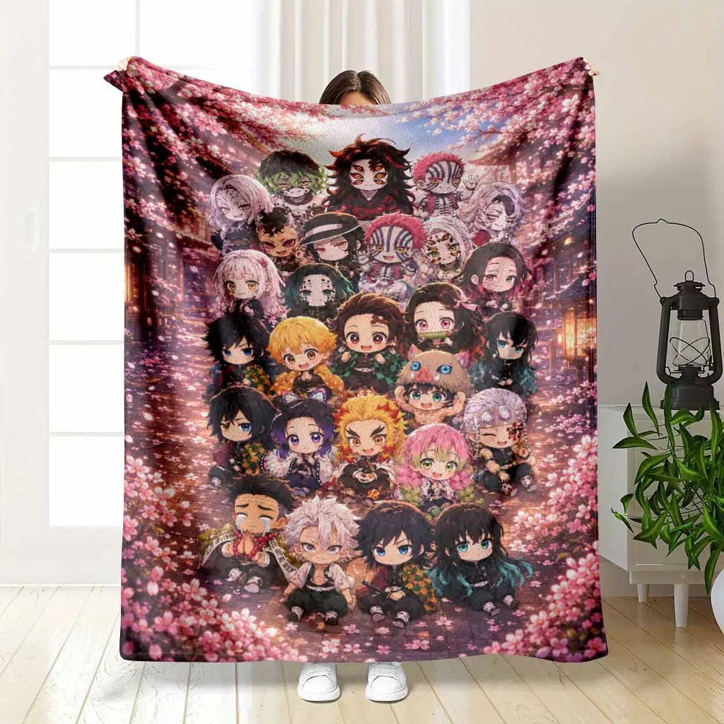 Anime Characters Flannel Blanket Japanese Cherry Blossom Print Ultra Soft Lightweight Cozy Fleece Throw Bedspread Perfect for Living Room Bedroom Sofa Couch Travel Camping Birthday Gift Anniversary Celebration Decor