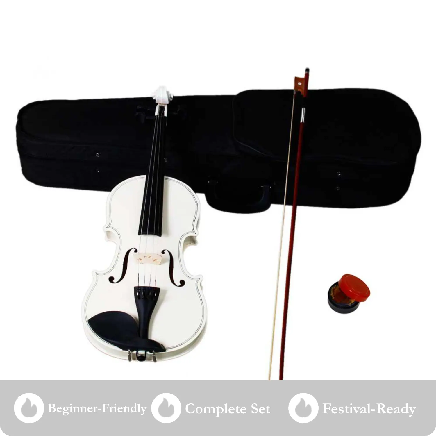 4/4 Full Size Beginner Acoustic Violin with Basswood Body, Protective Case, Bow, Violin Rosin - White Musical Instrument for Festival, Birthday Gifting