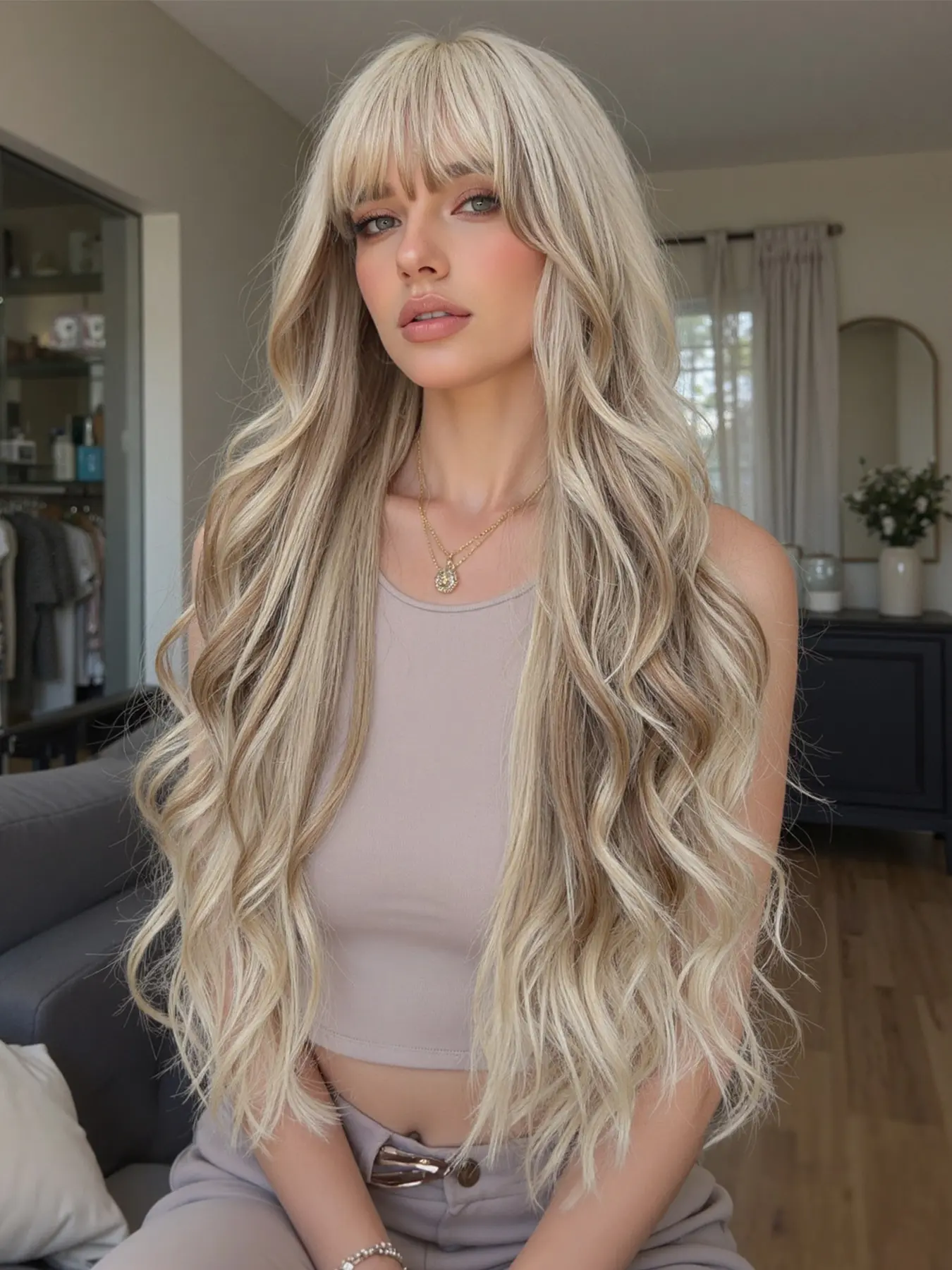30 Inch Long Curly Wig, Loose Wave Wigs, Synthetic Wavy Wig, Versatile All Season Hairpiece, Comfortable Fit, Natural Bangs, Perfect for Any Occasion, Synthetic Fiber Wig