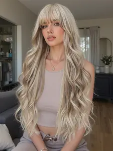 30 Inch Long Curly Wig, Loose Wave Wigs, Synthetic Wavy Wig, Versatile All Season Hairpiece, Comfortable Fit, Natural Bangs, Perfect for Any Occasion