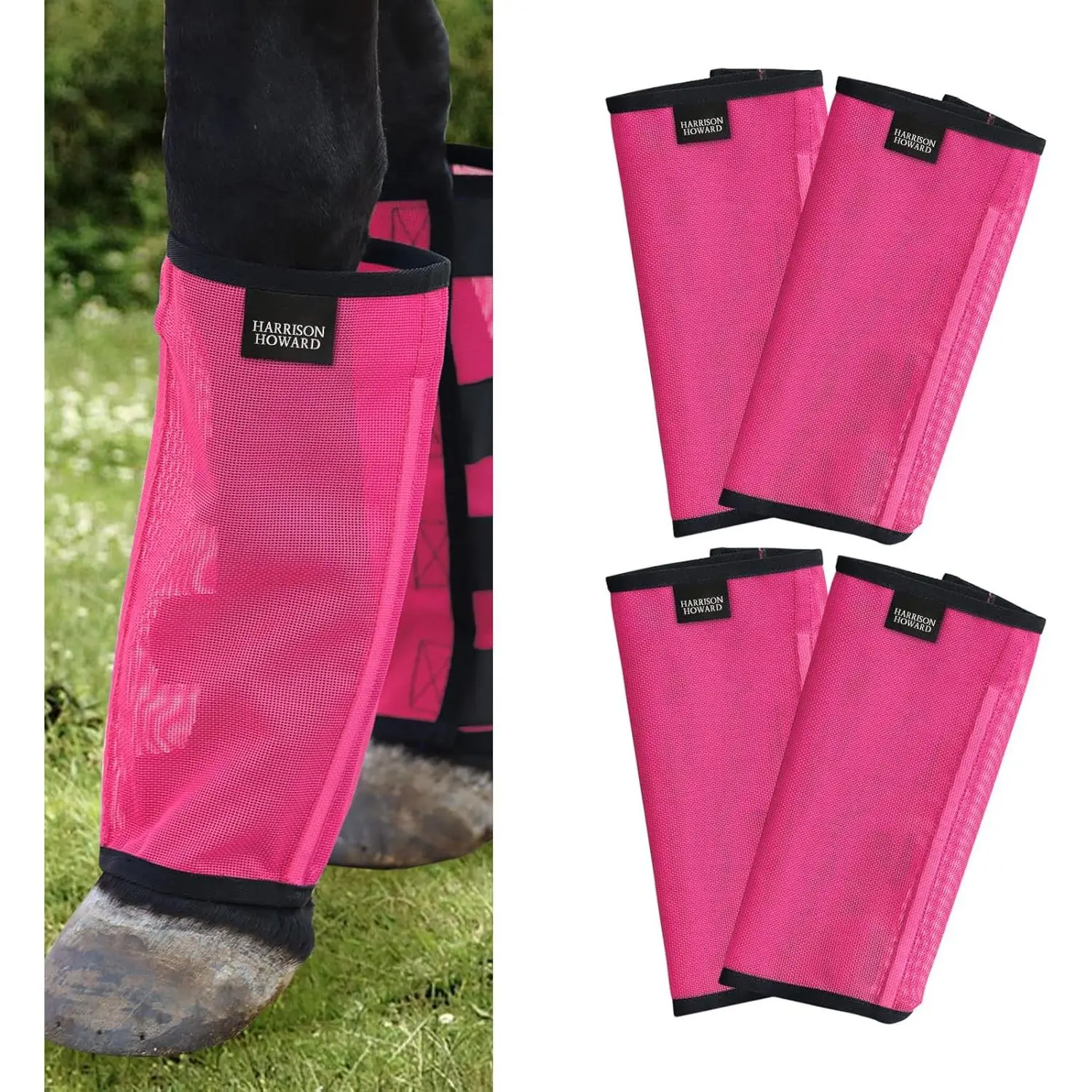 Loose Fitting Fly Boots UV-Protective Extra Tough Mesh Ventilated Four Fasteners Stay-on Design Protect Horse Legs & Stomp-Reducing Set of 4 Magenta Large