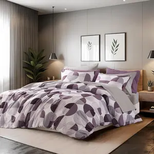 Stylish Three-Tone Printed Full Size Comforter Set, Bed in a Bag 9- Bedding Set, Ultra-Soft Microfiber Comforter and Sheets Set, Warm and Cozy for  Seasons, Plum Purple & Grey