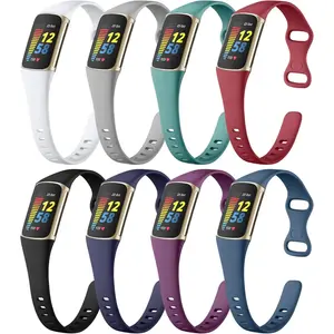 8 Pack Band Compatible with Fitbit Charge 5/Charge 6 Bands for Women Men, Soft Slim Silicone Waterproof Sport Strap Replacement Wristband Accessories for Fitbit Charge 5/6 Fitness Tracker