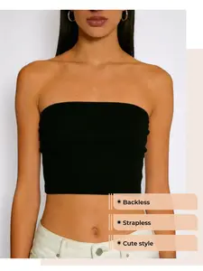 Women's Strapless Tube Top, Backless Sleeveless Halter Top, Cute Casual Fashion Clothing, Slim-Fitting Short Plain Design