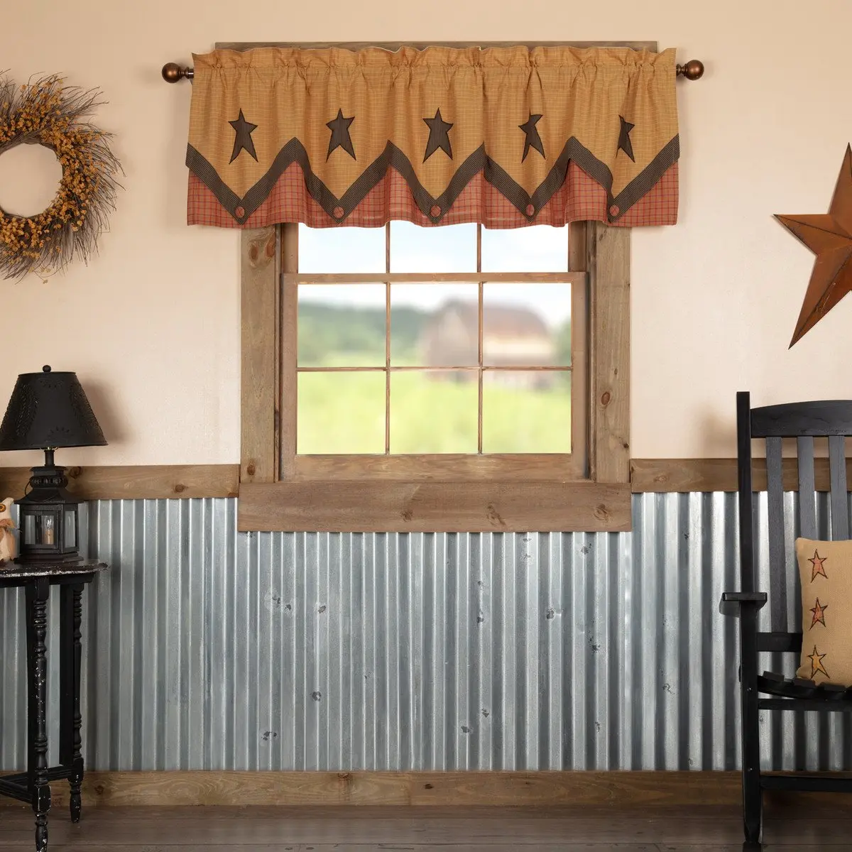 Stratford Primitive Star Valance, American Farmhouse Decorative Window Treatment for Log Cabin, Cottage Homes